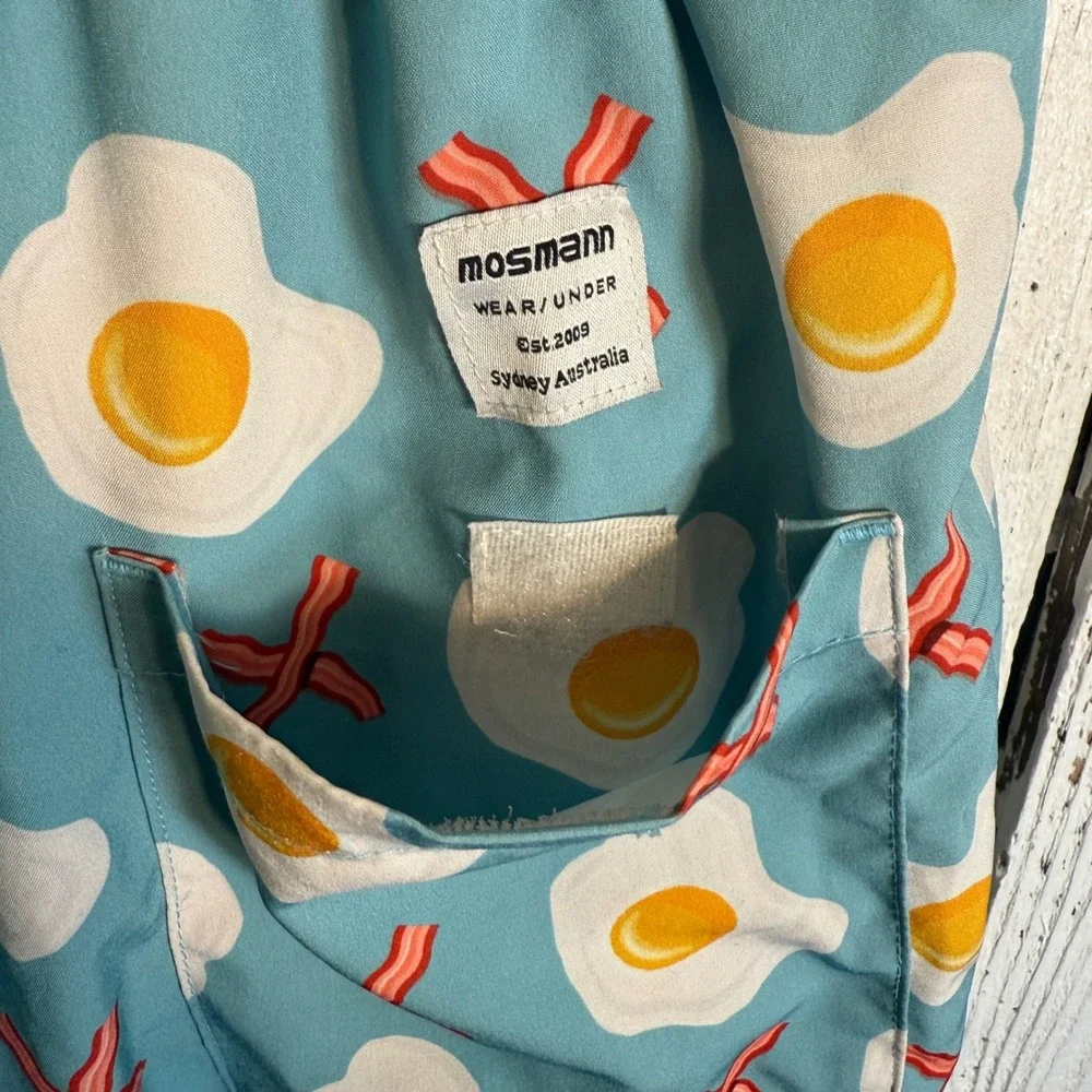 Mosmann Australia XL Bacon Egg Swim Trunks Mens Board Shorts Elastic Waist Lined